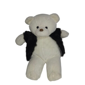 House of Hull White Teddy Bear Plush Black Faux Fur Vest 15 Inch Vintage 1987